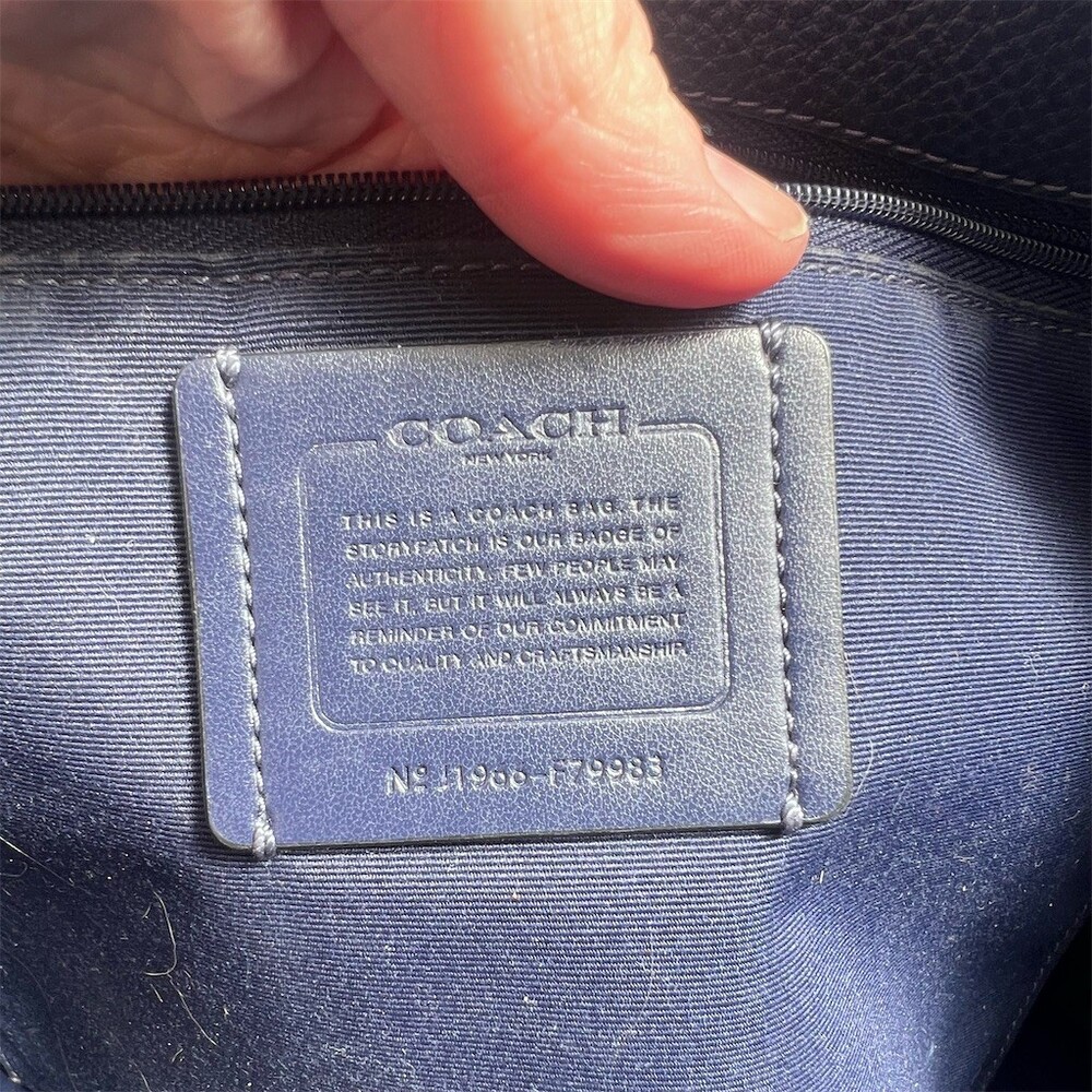 COACH Shoulder Bag Town Tote Blue Pebbled Leather Silver Hardware AUTHENTIC - Picture 12 of 12
